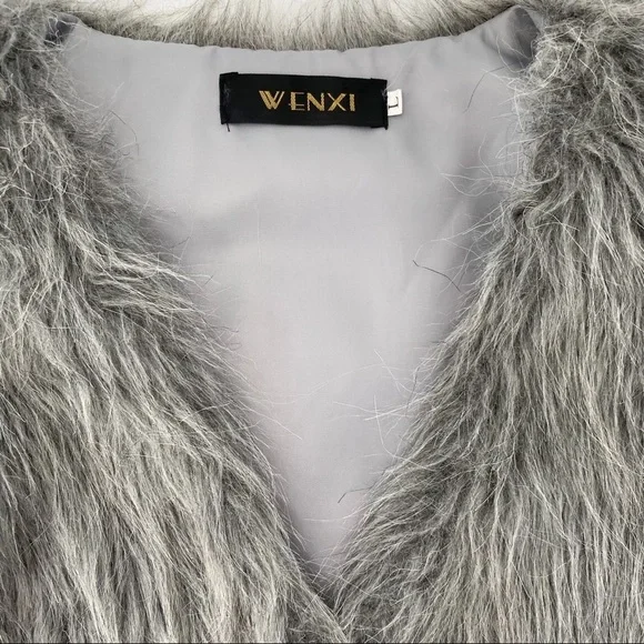 Wenxi Faux Fur Light Gray Long Vest Size L - Picture 7 of 7